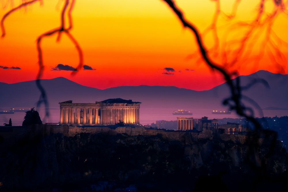Die Akropolis von Athen im Sonnenuntergang